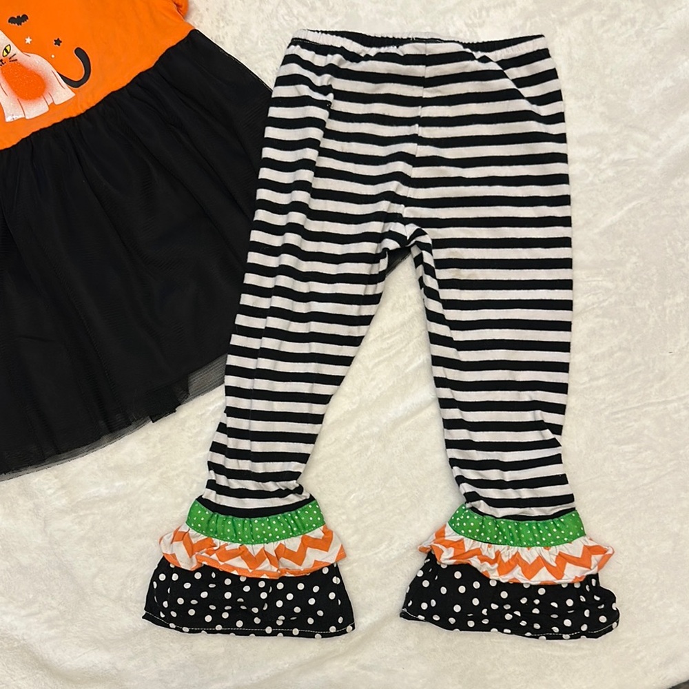 Girls tulle Halloween cat top & stripe ruffle bottom pants size 4t - Picture 3 of 5